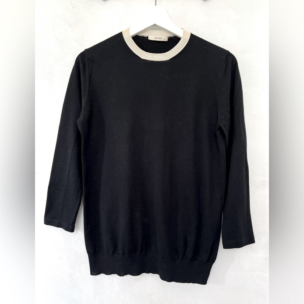 CELINE Cotton Silk Round Neck Top Black